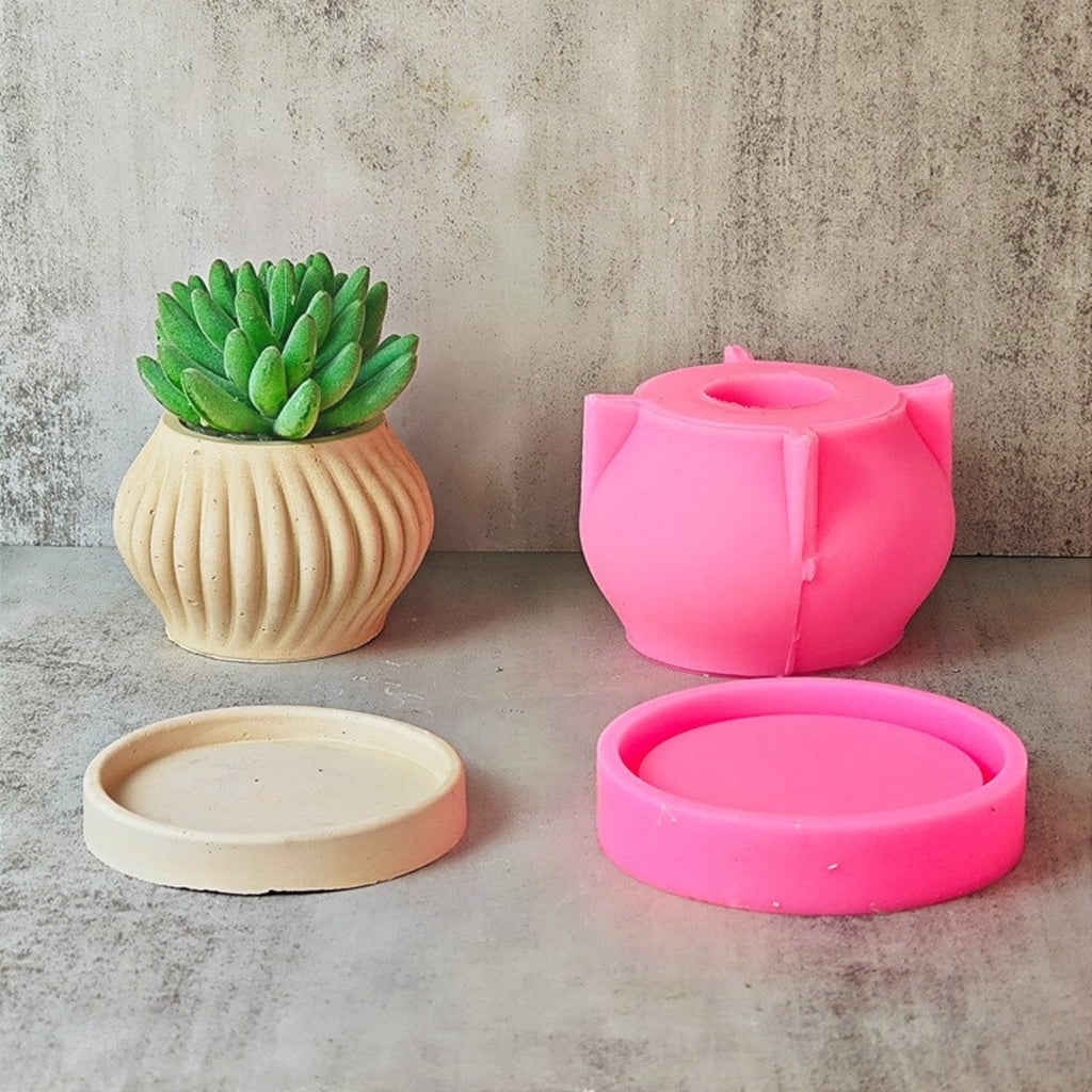 Flowerpot Mold Silicone Clay Striped Pattern Silicone for Hand-Making Concrete Resin Flower Pots