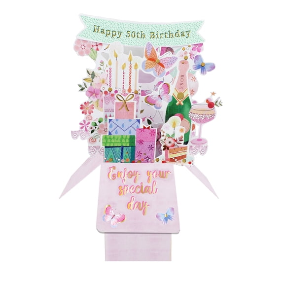 Clever Cube Pop Up Card - 50th - Birthday Icons