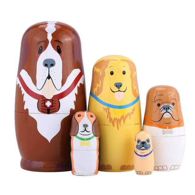 Mogoko 5pcs Wooden Animal Nesting Dolls Dogs Nesting Dolls Gift Russian