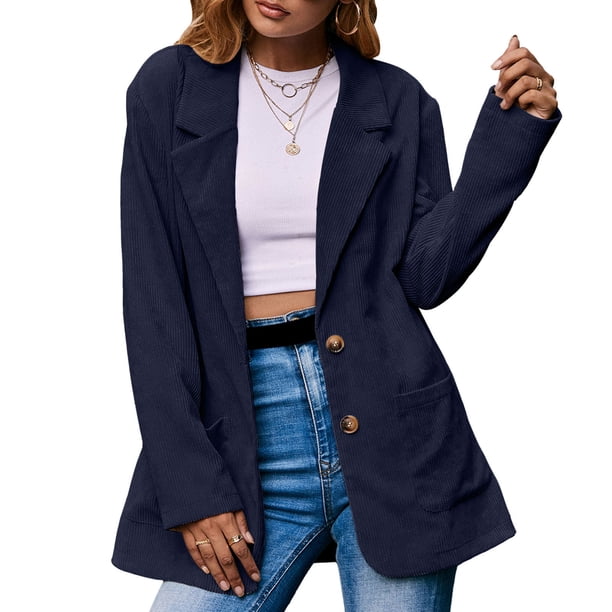 Chaqueta de pana de mujer con bolsillos, solapa y botones, chaqueta vintage de manga larga Abanopi Medio