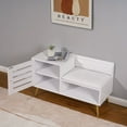 thumbnail image 4 of VECELO Shoe Storage Bench, Entryway Bench with Seat Cushion and Door, Wooden Modern Style Shoe Storage Compartment for Hallway Living Room, White, 4 of 8