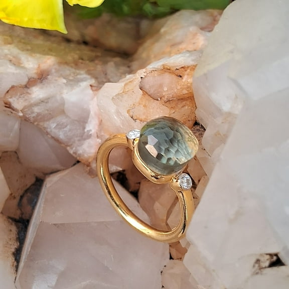 Green Amethyst With Moissanite 925 sterling Silver Ring For Women