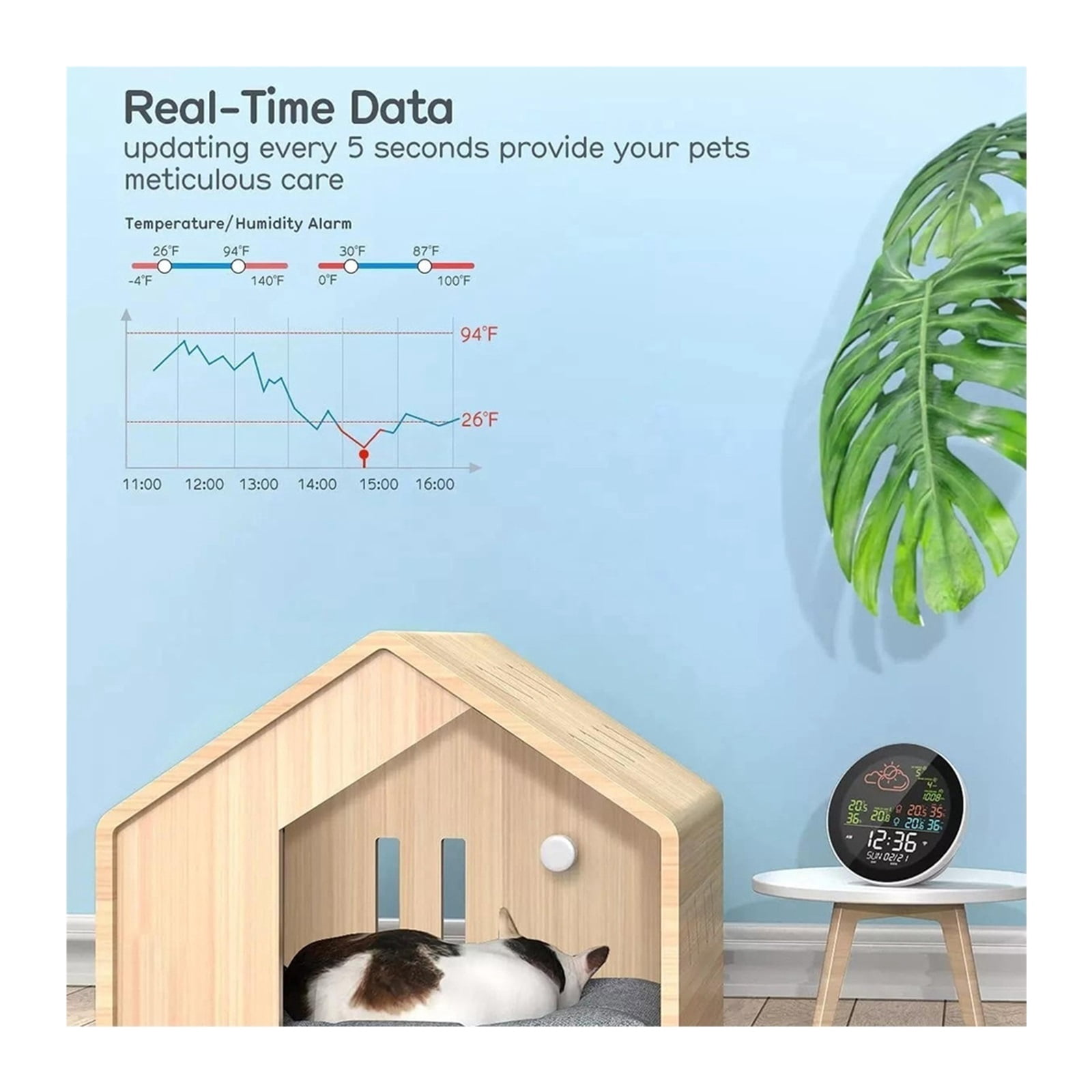 Multifunctional Home/Office Weather Station Color Digital Display Clock Outdoor Indoor Temperature - WITH 3 SENSORS