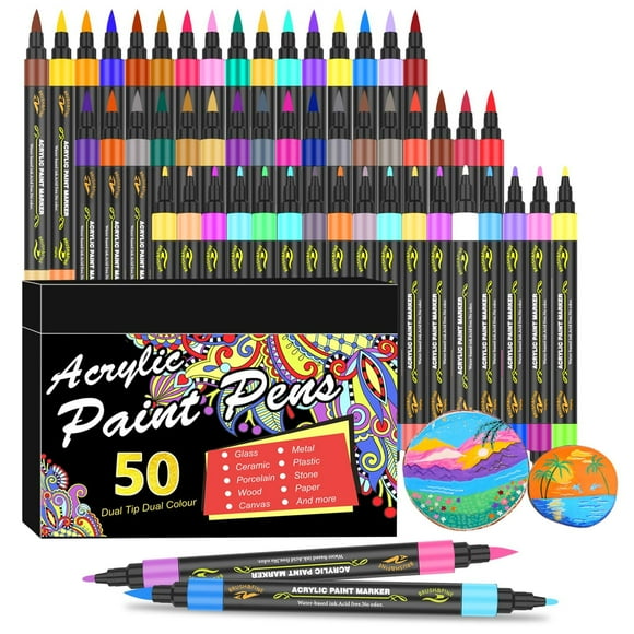 Juego de marcadores de pintura acrílica Amamao, 100 colores, doble punta, paquete de 50