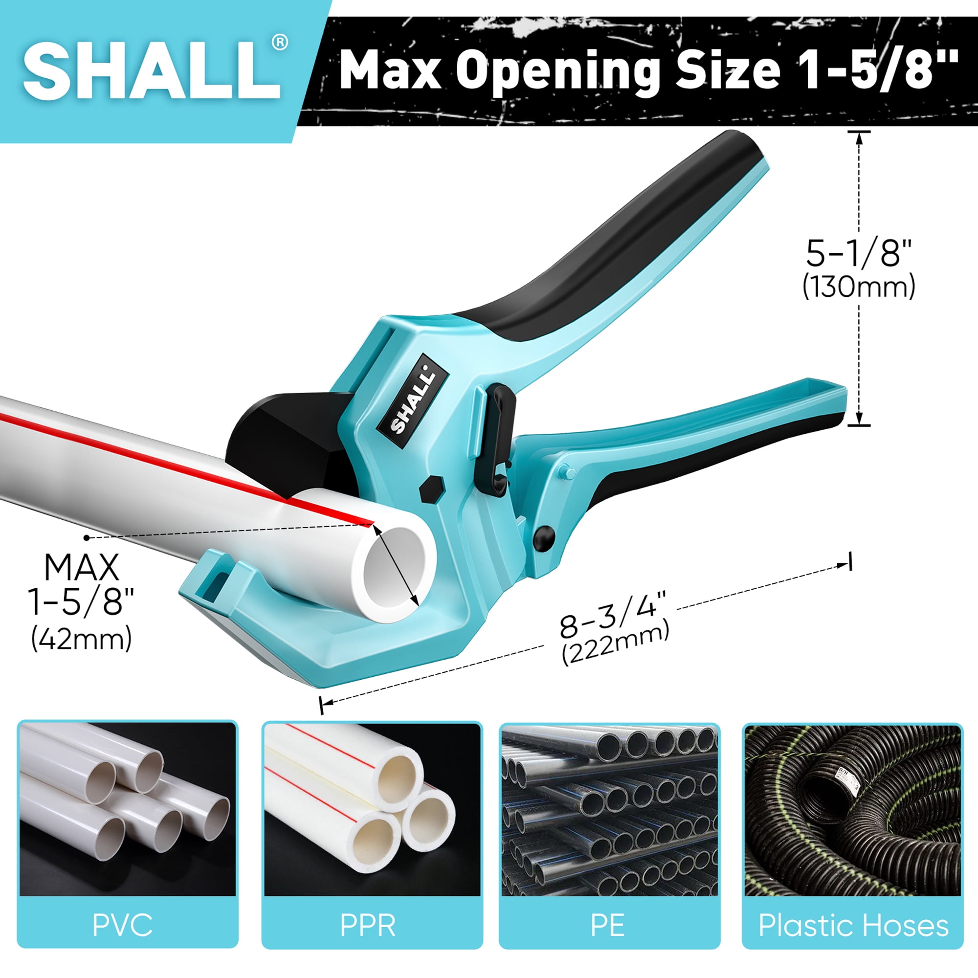 SHALL PVC Pipe Cutter, Cuts up to 1-5/8”, Heavy-Duty Aluminum