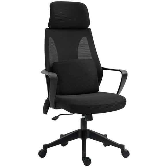 Vinsetto Office Chair High Back, Ergonomic Mesh Computer Chair Executive Task Chair with Massage Lumbar Support & Headrest Rocking Function for Adults, Black