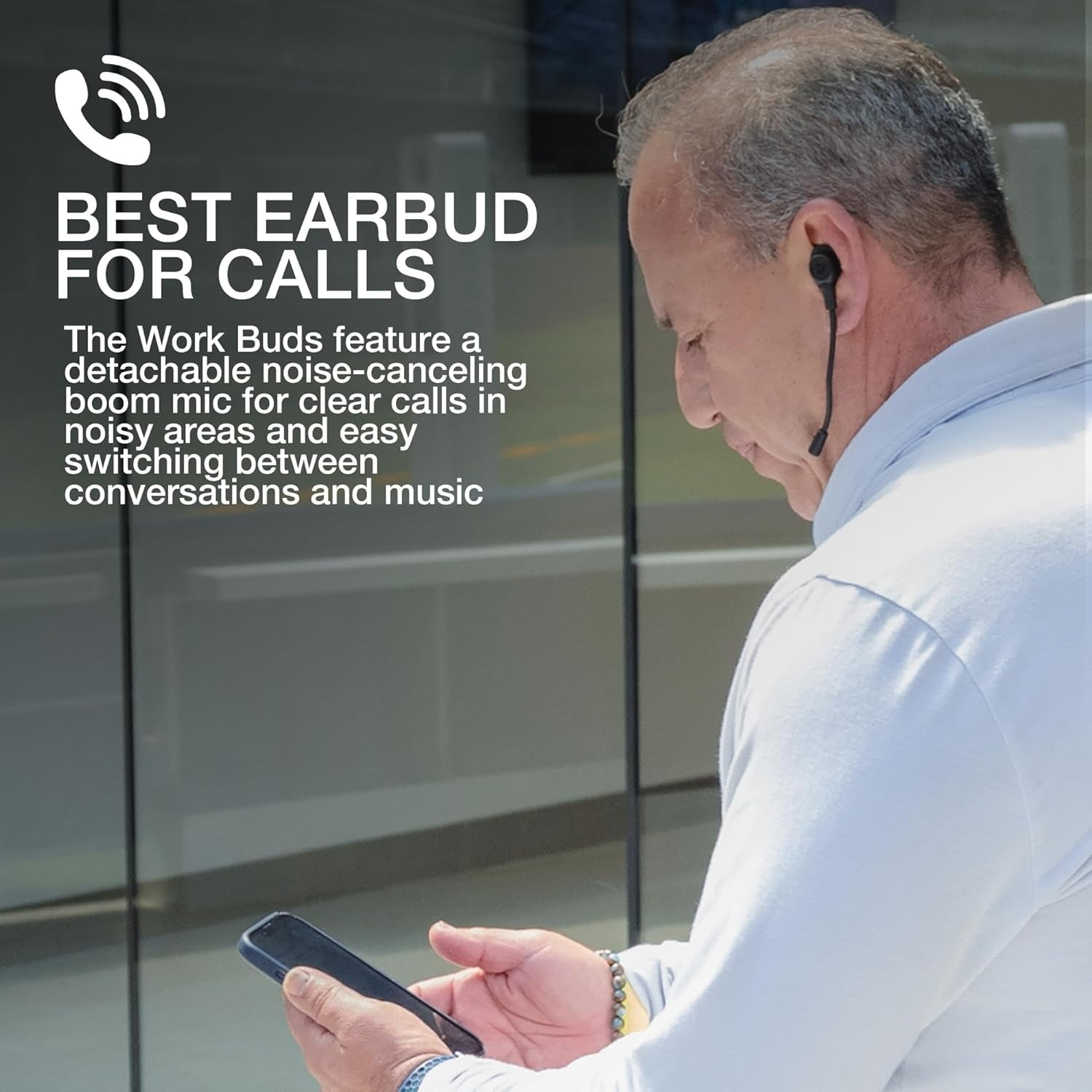 JLab Work Buds True Wireless Headset, Black, Detachable Boom Mic, 55+ Hr Playtime, Multipoint