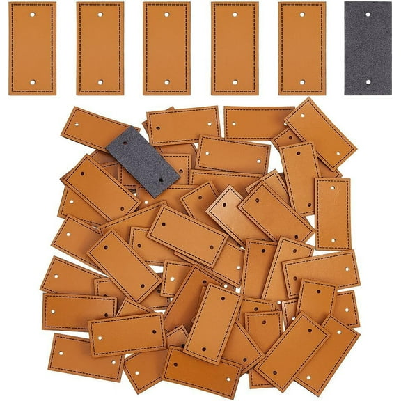 50 Camel Leather Garment Labels - 2x1 Inch Blank Leather Sewing Labels with 2 Holes
