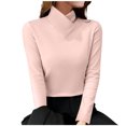 thumbnail image 2 of BADHUB Women's Mock Turtlenecks Shirts Casual Solid Color Long Sleeve Slim Fitted Tops Stretch Basic Lightweight Bustier Tee Trendy Boyfriend Style Shirt, 2 of 7