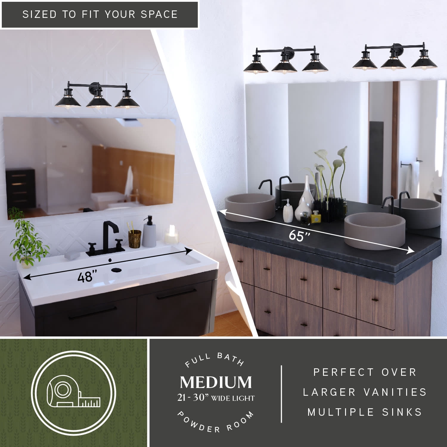 Canton 3 Light Black and White Farmhouse Bathroom Vanity Wall Fixture
