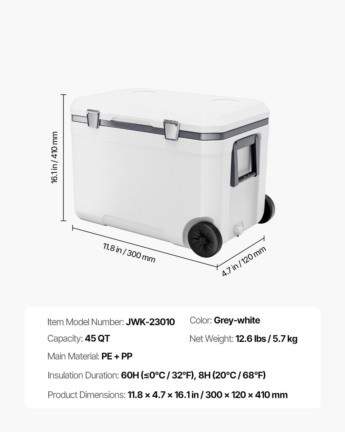 Extra-Large 45 QT Wheeled Cooler – Insulated & Portable, Stores 64 Cans, Convenient Cup Holder for Parties & Travel