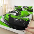 thumbnail image 3 of Feelyou Artwork Geometric Queen Sheet Sets for Adult, Retro Oil Printing Flat Sheet, Black Green Abstract Queen Fitted Sheet, Microfiber Bedroom Decor, 4 Pieces, 3 of 7