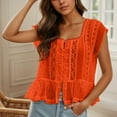 thumbnail image 2 of Women Y2K Lace Trim Tank Top Sleeveless Solid Color Tie Up Button Front Crop Top Summer Streetwear Going Out Shirt,Red,L, 2 of 5