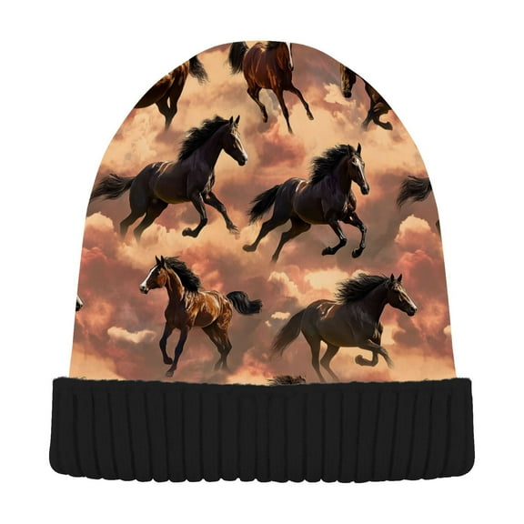 joogoo Horses Running Beanie Hats Cuffed Winter Warm Knit Thick Beanies
