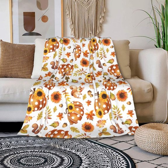 Fall Blanket Thanksgiving Day Sunflower Pumpkins Throw Blanket Orange Gnomes Warm Lightweight Travel Blanket Thanksgiving Fall Decor Blanket Gifts 60"x50"