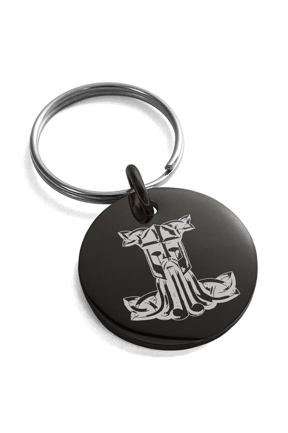 Stainless Steel Thor's Hammer Mjolnir Celtic Viking Rune Engraved Small Medallion Circle Charm Keychain Keyring