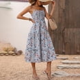 thumbnail image 5 of Summer Dresses for Women 2026 Women's Ditsy Floral Midi Dress Adjustable Spaghetti Strap Smocked Tiered A Line Casual Summer Vacation Dress, 5 of 9