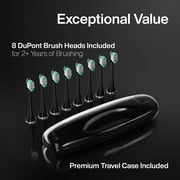 AquaSonic Black Series Electric Toothbrush - Rechargeable, 4 Modes, Travel Case, 8 Brush Heads