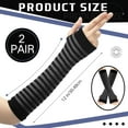 thumbnail image 3 of 2 Pairs Long Arm Warmers Knit Fingerless Gloves Thumb Hole Stretchy Accessories Women Stripe Gloves, 3 of 5