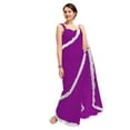 thumbnail image 1 of Women's Georgette Partywear Saree Ruffle Frill Sari with Readymade Blouse , Color: Purple | Size: 36, 1 of 6