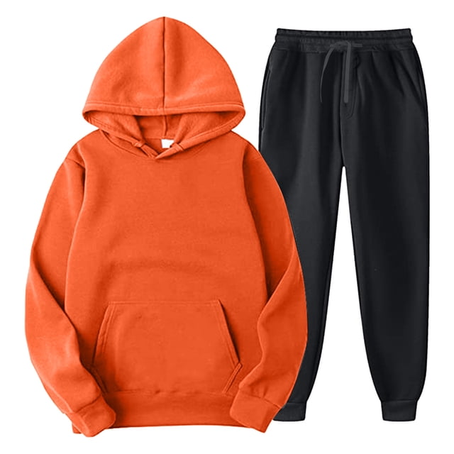 Men's Suits Product Classification Men's Suits | Product Title Color Coordinated Two-Piece Hooded Pocket Lace-Up Pullover Sweater and Pants Set for Modern