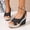 Black, variant on Women's Platform Wedges Sandals Open Toe Buckle Slingback Espadrilles Cross Band Slip-on High Heels Blue 9.5(43)