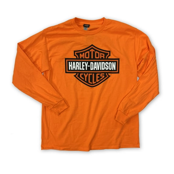 Harley-Davidsonâ„¢ Mens Bar and Shield Long Sleeve, Safety Orange T-Shirt - 2X-Large