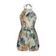 thumbnail image 6 of Tejiojio Casual Women's Shorts Clearance Womens Fashion Leaf Stripe Print Halter Sling One-piece Shorts With Belt, 6 of 9