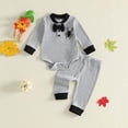thumbnail image 2 of Gubotare Winter Newborn Baby Boy Girl Clothes Set Ribbed Outfits Unisex Infant Solid Long Sleeve Tops Pants 2PCS Grey,Size 12-18 Months, 2 of 9