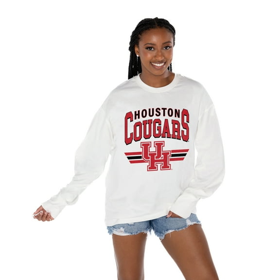Women's Gameday Couture White Houston Cougars Oversized Swift Strike Long Sleeve T-Shirt