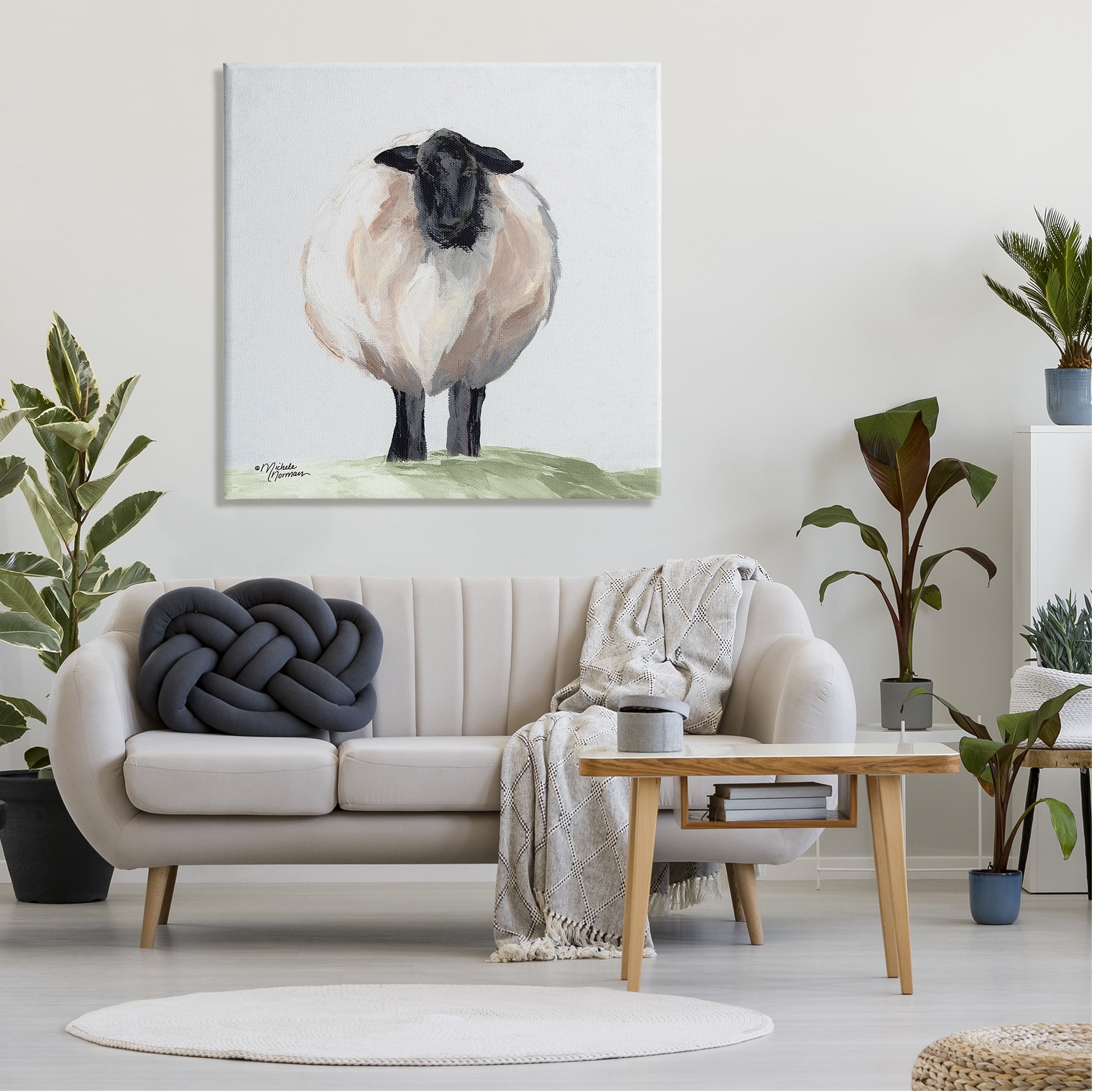 Stupell Farmhouse Fuzzy Sheep Portrait Animals & Insects Painting Gallery Wrapped Canvas Print Wall Art