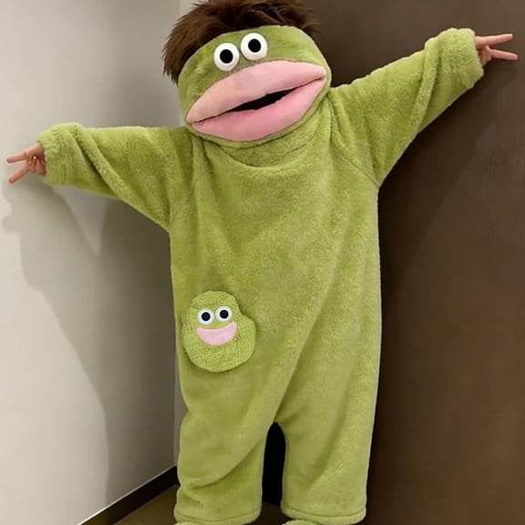 Ktoot Monster Onesie Adult Funny Plush Buttery Soft Pajamas Cozy Full Body Sleepwear for Women Men,Big Mouth Monster Onesies Pjs Ghost One Piece Outfit(No Shoes Included/Green)