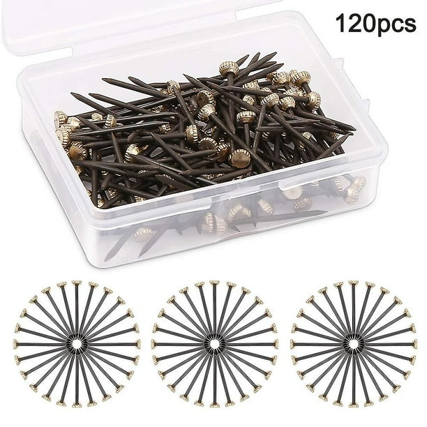 120 Pieces Picture Hanging Nails Picture Frame Nails Black Steel Nails And Brass Head Picture Frame Hangers1.4*25mm