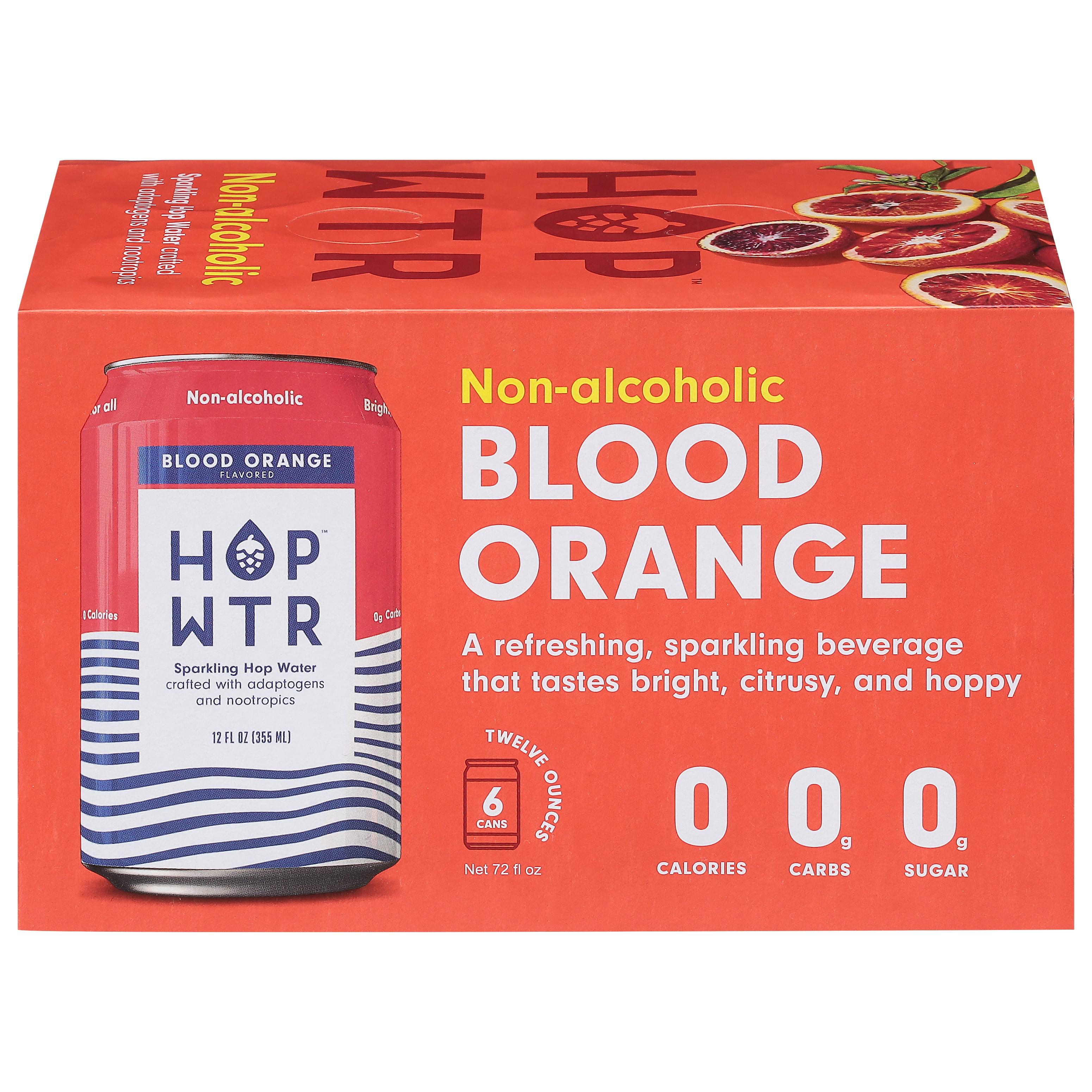 HopWtr - Non-Alcoholic Sparkling Blood Orange, 6-Pack, 12oz Cans