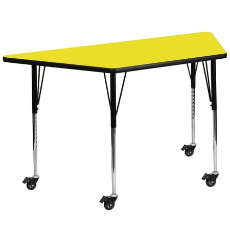 UPC: 0847254080156 | Flash Furniture Wren Mobile 22.5 W x 45 L Trapezoid Yellow HP Laminate Activity Table – Standard Height Adjustable Legs