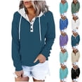 thumbnail image 1 of Camisas de encaje,Sudadera con capucha y botones en contraste para mujer, manga larga, poliéster, ropa informal para el hogar, sopatenor, 1 of 7