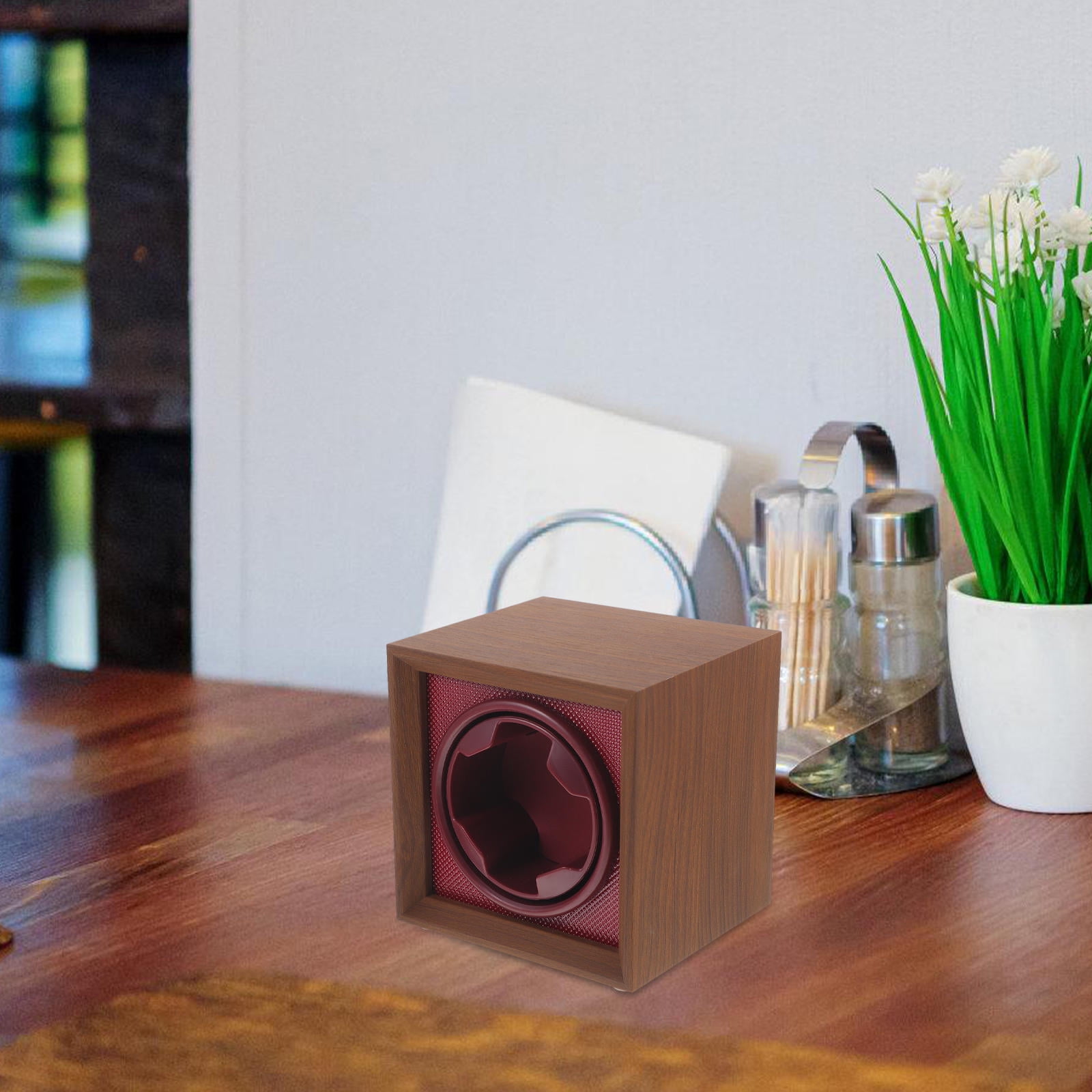 OUNONA Automatic Watch Rotating Box Brown Wood with Durable Scratch Resistant Interior