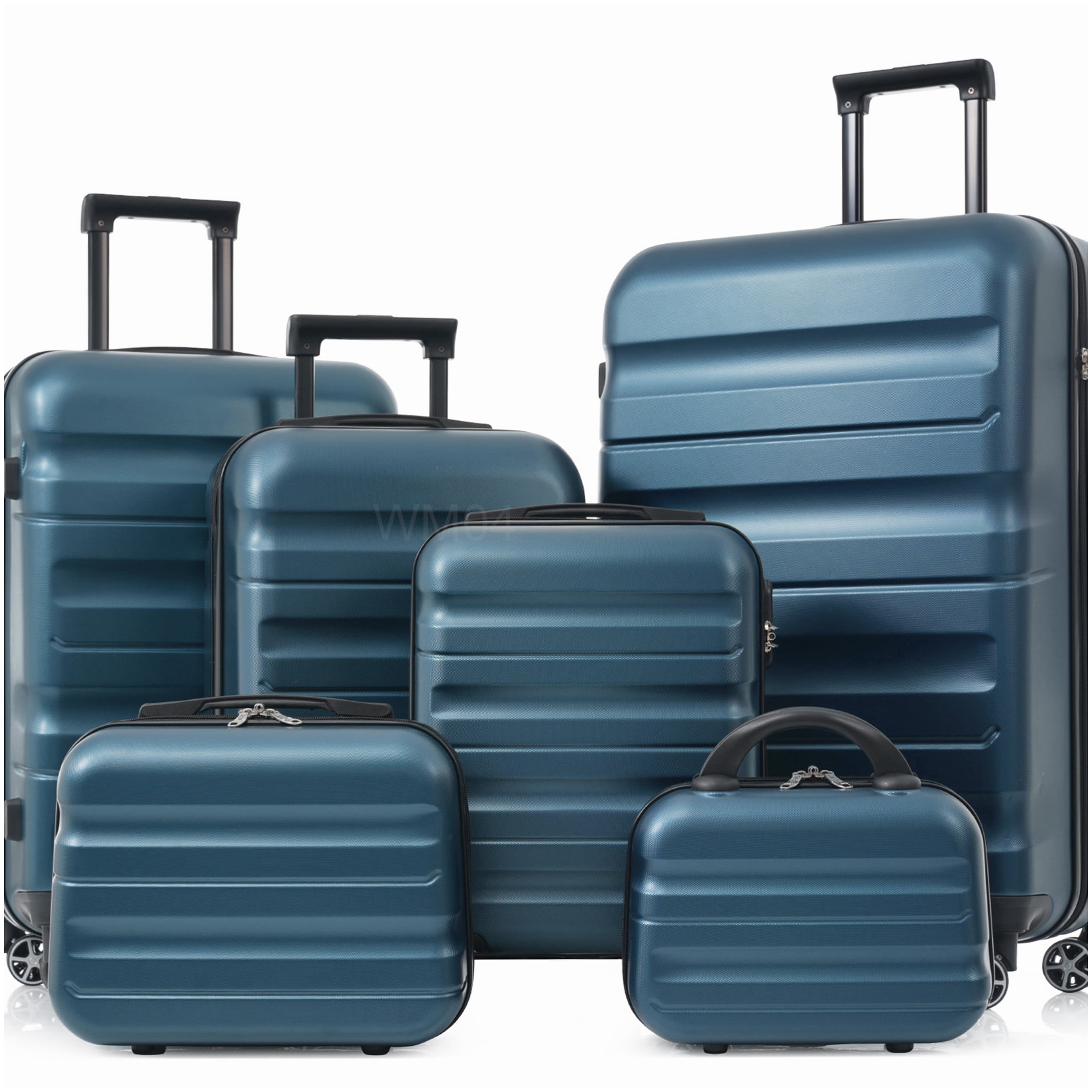 Lightweight ABS 6-Piece Hardshell Luggage Set with Spinner Wheels, Inky Blue Suitcases for Carry-On and Checked Use