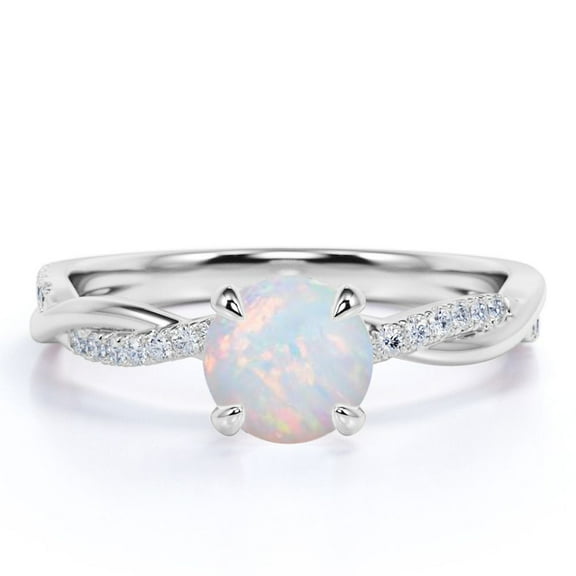 JeenMata 1 ct Round Cut Opal and Moissanite Infinity Engagement Ring in 18k White Gold over Silver