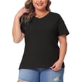 thumbnail image 1 of Camisetas de talla grande para mujeres Agnes Orinda, básicas, de cuello en V, de manga corta, 3X, negras, 1 of 6