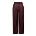 thumbnail image 4 of AHTJRT Women's Leather Pants Zipper Button PU Jeans Straight Wide Leg Trousers with Pockets Waterproof Motorcycle Pants Wine XL, 4 of 9