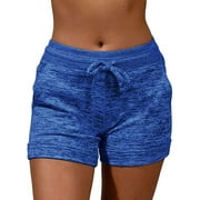 Women Summer Workout Beach Shorts with Pockets Solid Color Drawstring Waist Short Pants Casual Swimming Trunk Plus Size S-5XL