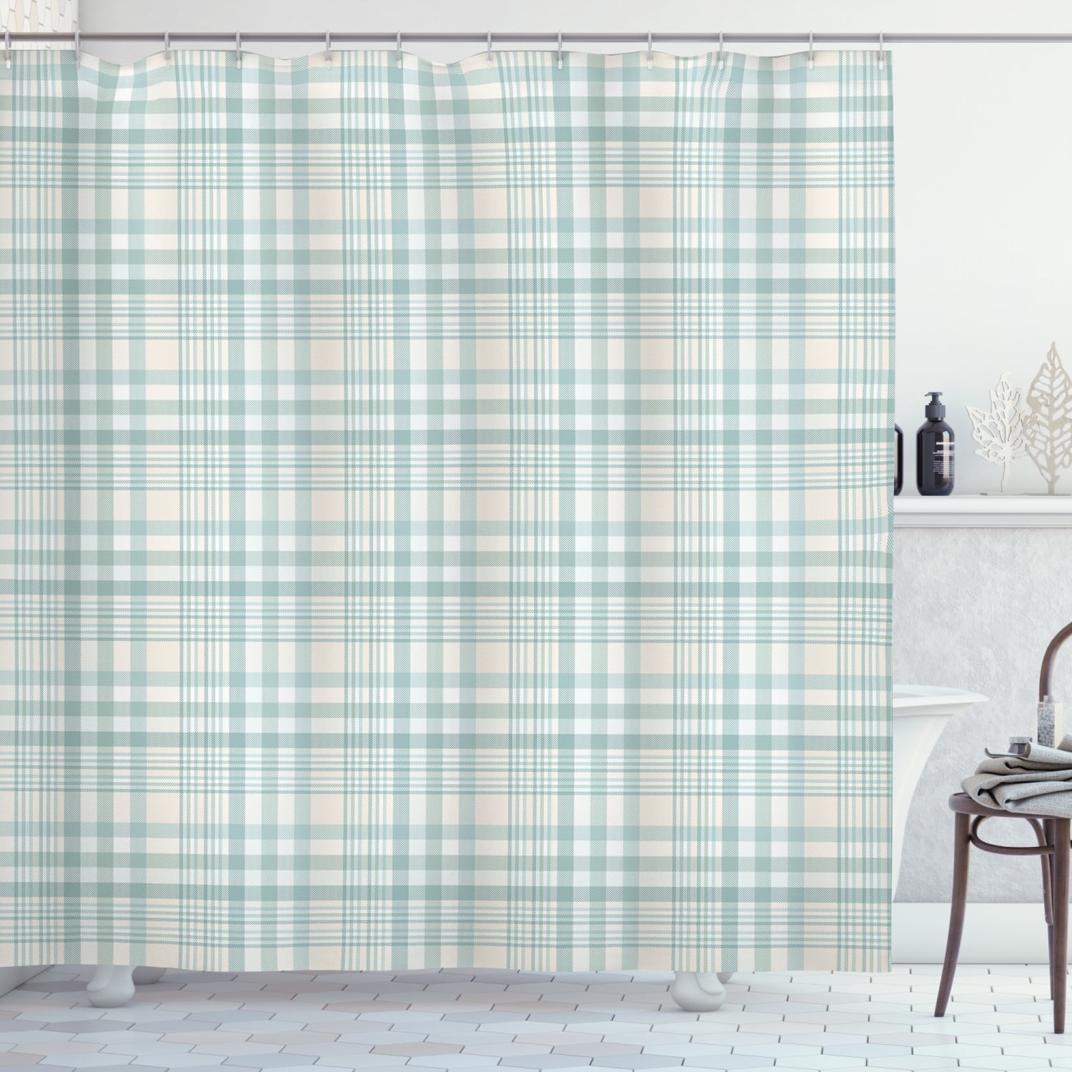 Muted Colors Shower Curtain, Continuous Concept Pastel Plaid Layout