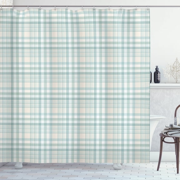 Ambesonne Muted Colors Shower Curtain, Pastel Plaid Layout, 69"Wx84"L, Cadet Blue Beige