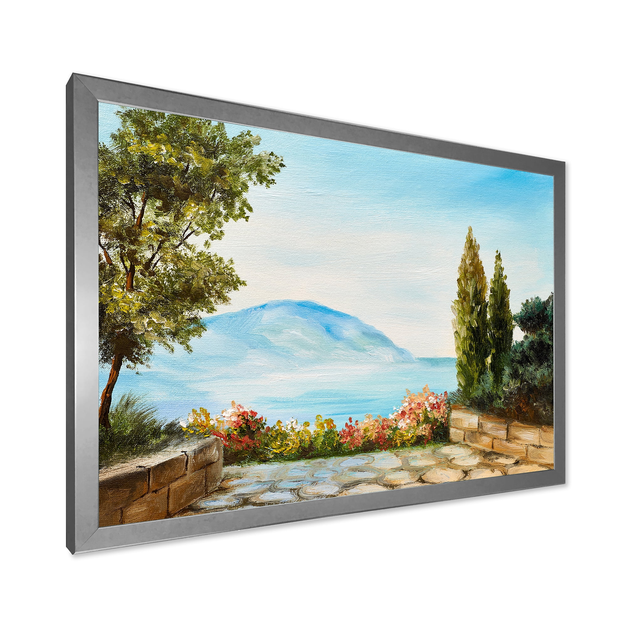 Designart 'Beautiful Mountains View By The Sea Side' Nautical & Coastal Framed Art Print
