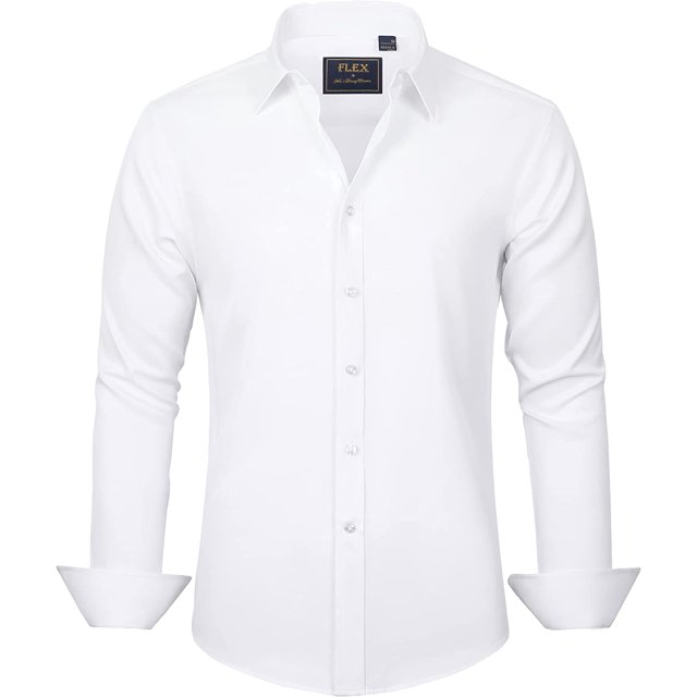 J.VER Camisas de vestir para hombre, camisa formal de manga larga, elástica, sin arrugas, informal, con botones