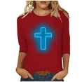 thumbnail image 2 of HOMBOM Cute Tops For Women Y2k Red 3/4 Sleeve Round Neck Shirts Easter Cross Print Easter Blouse Womens Under 5 Dollars XXXL, 2 of 4