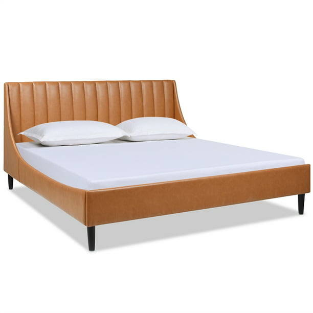 Aspen Vertical Tufted Headboard, Brown Leather Bed Frame King Size