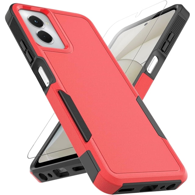 for Moto G Power 5G 2024 Case: Dual Layer Protective Heavy Duty Cell Phone Cover Shockproof Rugged with HD Screen Protector - Military Protection Bumper Tough - Motorola Moto G Power 5G 2024, Red