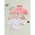 thumbnail image 3 of Suealasg Newborn Girls Spring Rompers Baby Valentine's Day Clothes Bow Embroidery Long Sleeve Bodysuits Headband, 3 of 9